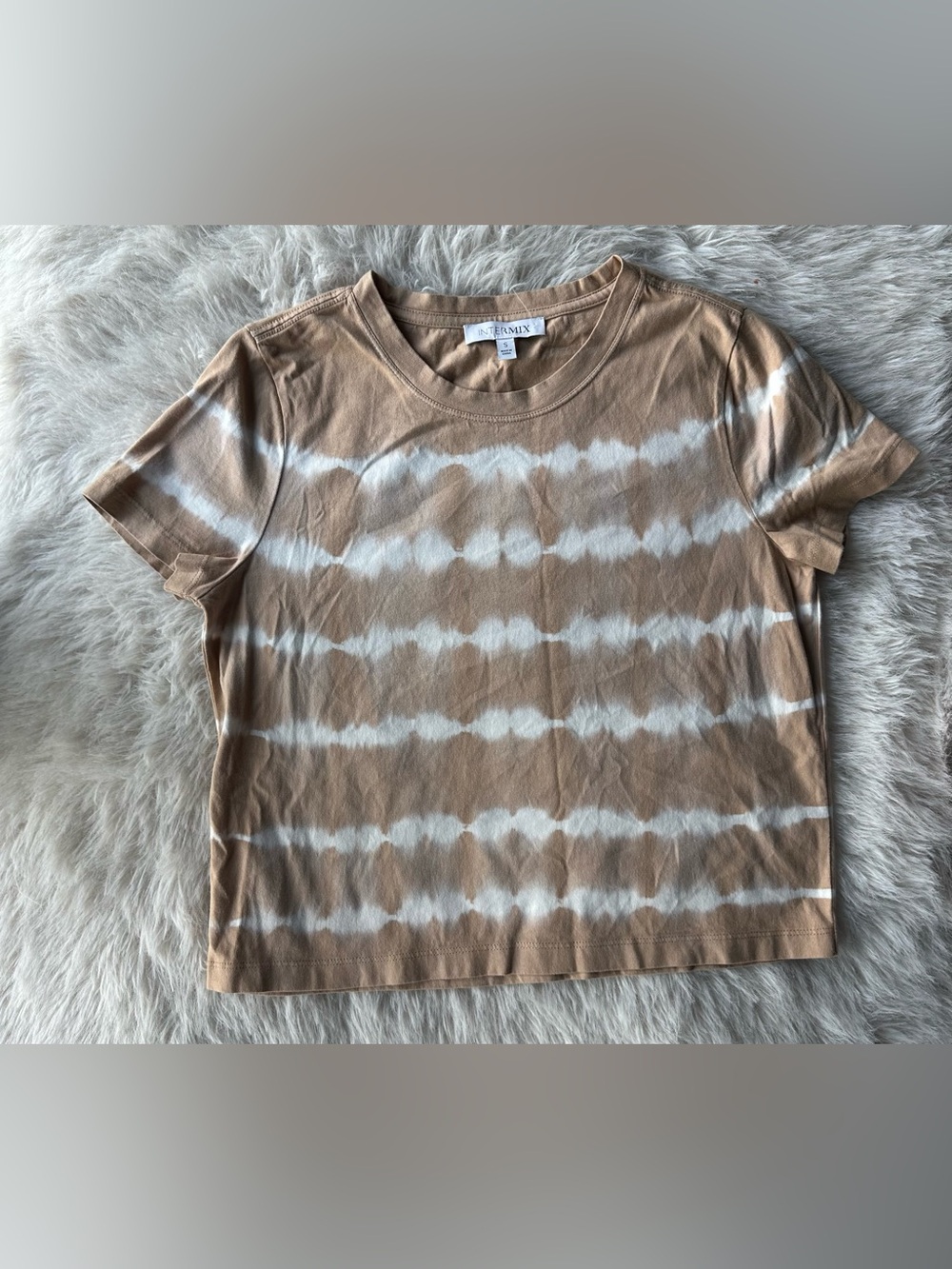 INTERMIX Women Tan and White Tie-Dye Short Sleeve Tee Small